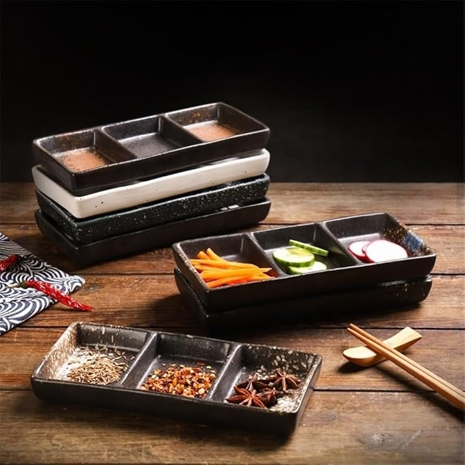 Appetizer Plates Ceramic Sauce Dish Sushi Plate Divide Meals Trays Beauty Flow Color Porcelain Tableware for Condiment(White)