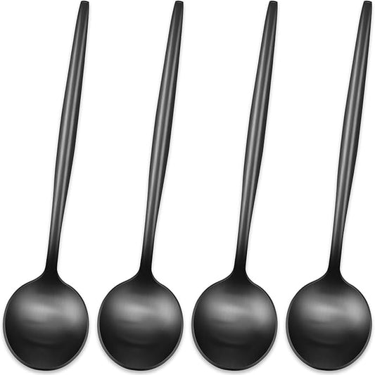 5.1 Inches Satin Black SS18/10 Teaspoon,Set Of 4 Stainless Steel Mini Coffee Spoons,Small Tea Spoon,Black Demitasse Spoons,Espresso Spoon