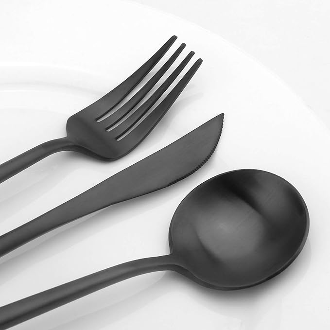 Matte Black Silverware Set, Vanys 30 Piece Stainless Steel Cutlery Flatware Set, Kitchen Utensil Sets for 6, Tableware With Knife Spoons And Forks Set, Satin Finished Polished