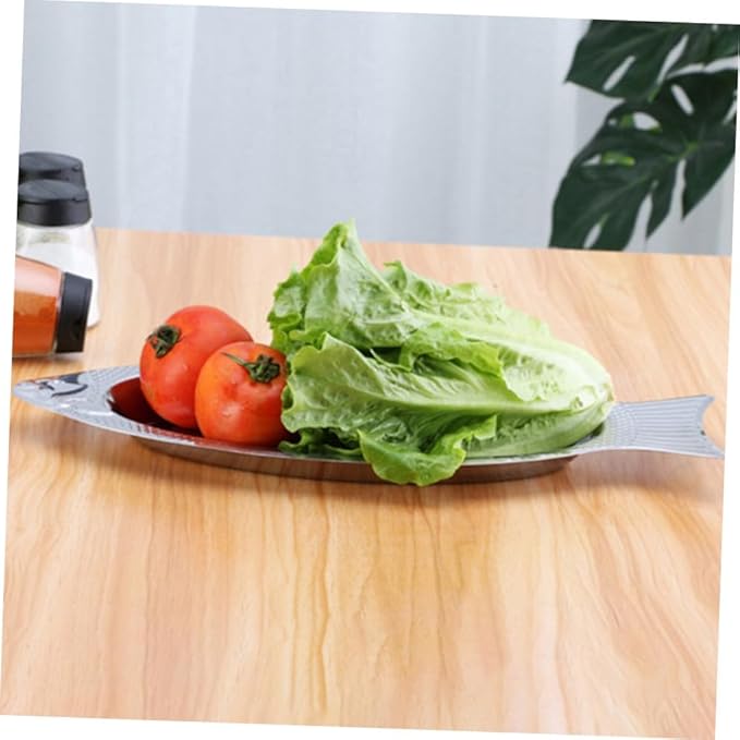 VOSAREA 2pcs Stainless Steel Fish Plate Charcuterie Boards Grilling Plate Serving Trays