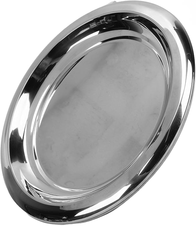 Aramox Round Serving Tray, Stainless Steel Polished Platter, Elegant Silver Food Serving Tray for Entertaining and Coffee Table Decor (L)