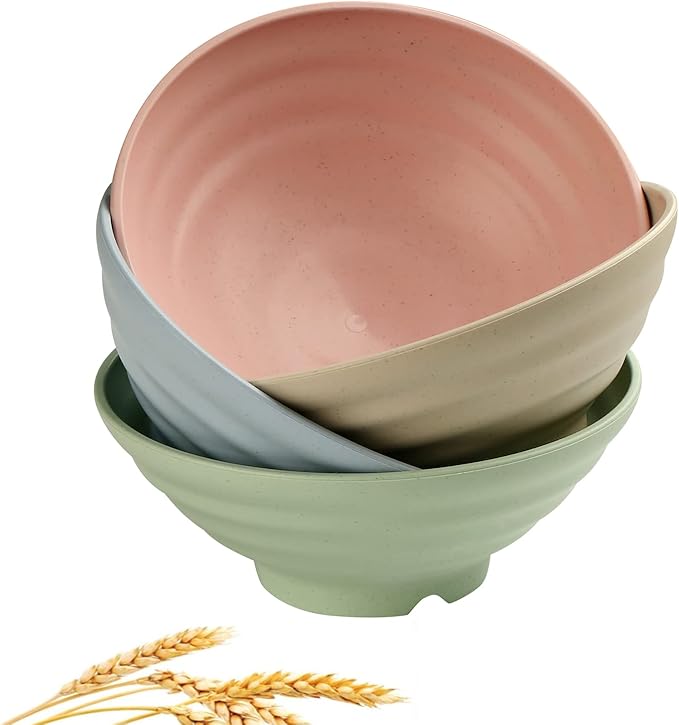 WANBY Lightweight Wheat Straw Cereal Bowls Unbreakable Dinner Dishes Bowl Set Dishwasher & Microwave Safe (4 Pack 34Oz)