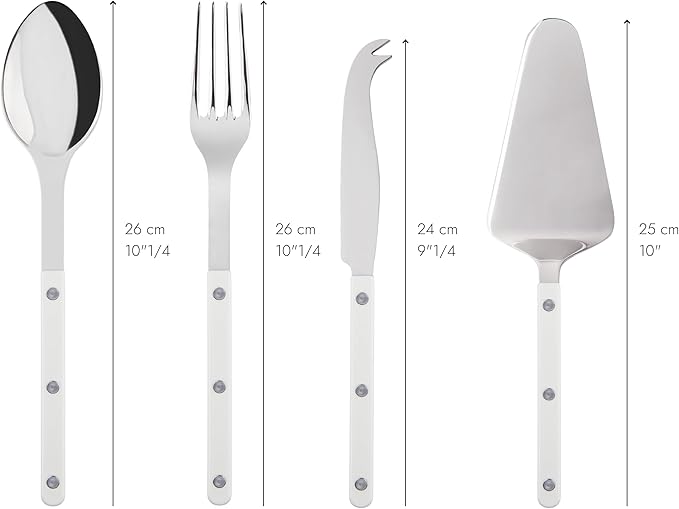 SABRE PARIS - 4-Piece Serving Set - Bistrot Collection - 2 Serving Flatware, Serrated Pie Server, Large Cheese Knife - Stainless Steel & Nylon - Dishwasher Safe - White - Brilliant Finish