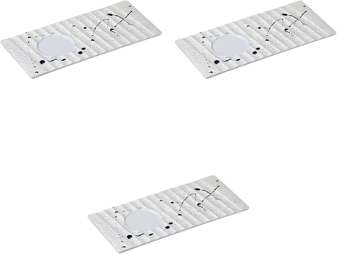 Set of 3 Black Skipping Raster Celadon Oblong Appetizer Plate, 10.6 x 4.9 x 0.6 inches (26.8 x 12.4 x 1.5 cm), Long Square Plate, Medium Setomonohonpo