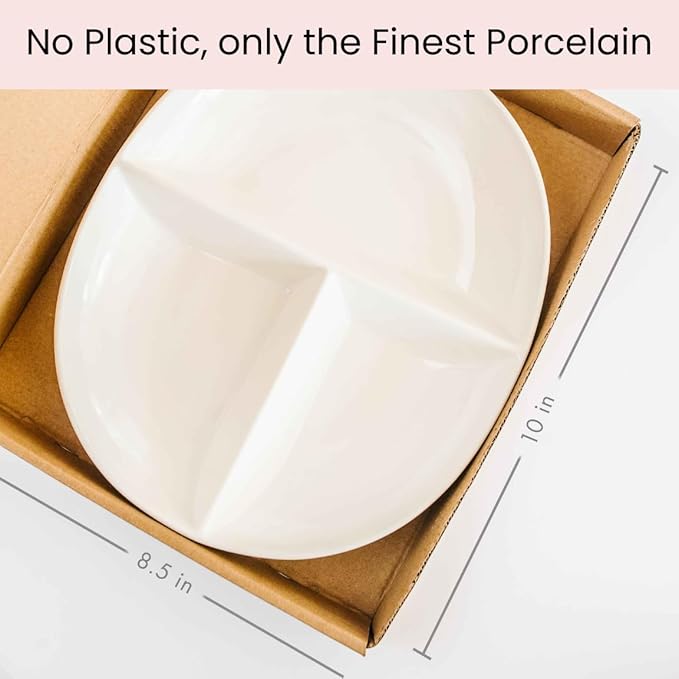 Uba Portion Control Plate (PORCELAIN) for Adults for Healthy Diet (4 Pack)