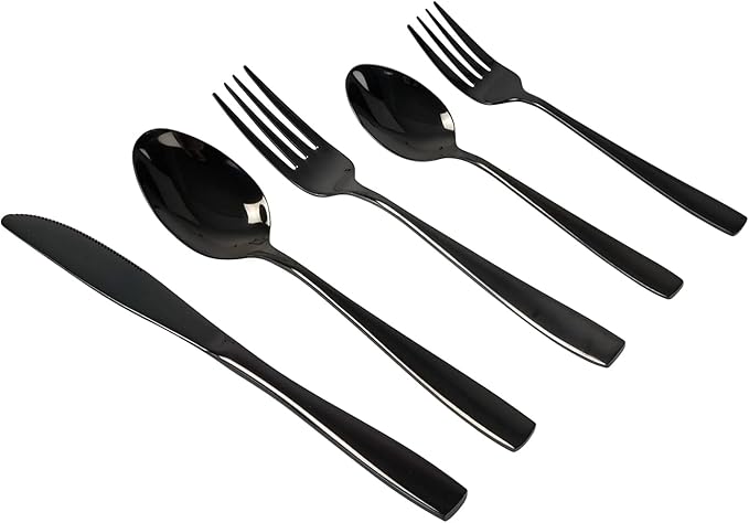Black Flatware Set, 60-Piece Stainless Steel Silverware Cutlery Set for 12