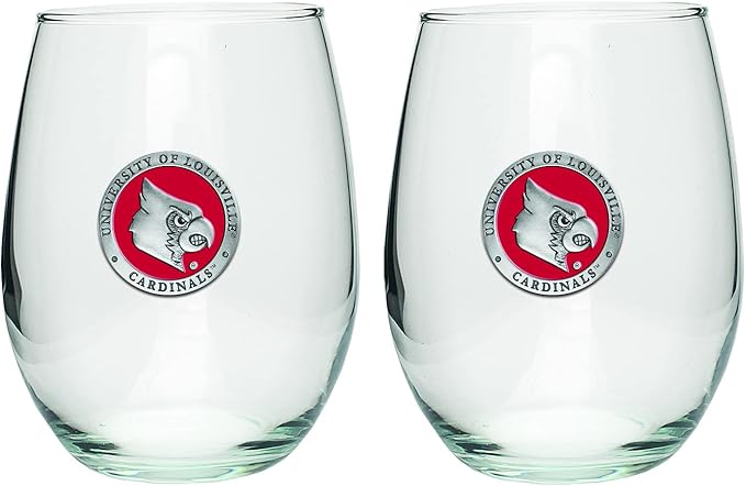 Heritage Pewter Louisville Cardinals Stemless Glass Goblets – Set of 2 | 15 OZ Goblet Wine Glasses | Expertly Crafted Pewter Glass