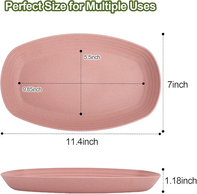 shopwithgreen Lightweight Wheat Straw Plates - 4 Pack 11.4'' Unbreakable Sturdy Plastic Dinner Plates, Dishwasher & Microwave Safe Plates Set, BPA Free, Non-Toxic