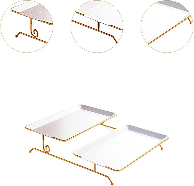 Fruit Tray Large Capacity Two Layer Stainless Steel Platter Snack Holder Versatile Serving Dish Suitable for Home Entertaining Coffee Table Display, Silver
