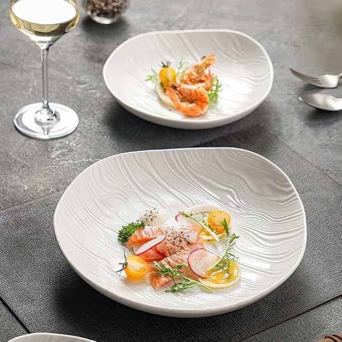 Kitchen Plates 7-inch Ceramic Plate Home Kitchen Appetizer Breakfast Tableware Dish Deep Restaurant Cafe Pasta Restaurant Plates(7 in)