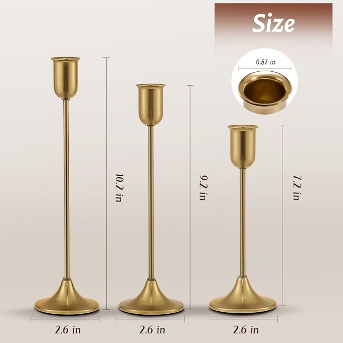 Candlestick Holders, Taper Candle Holders Set of 6, Vintage Gold Candle Sticks Holder Decor for Table Centerpiece, Fireplace Mantel, Weddings, Housewarming & Christmas Décor