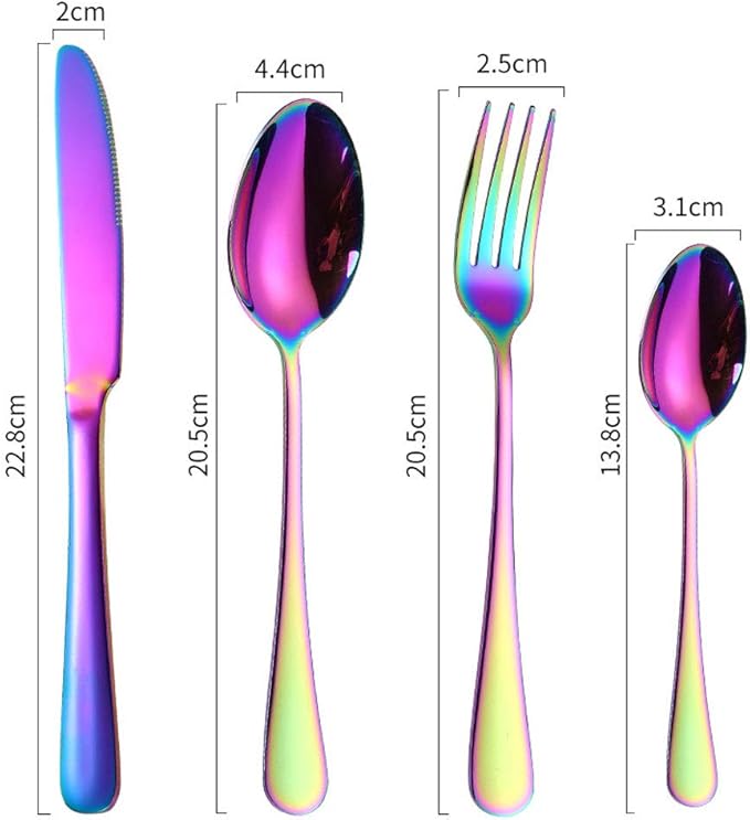 4pcs Set Cutlery Dinnerware 304 Stainless Steel Flatware Set Tableware Dinner Spoon Fork Knife Flatware Serving Sets (Purple)