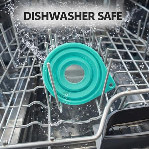 Collapsible Fine Mesh Strainer – Handy 4” Fold-Flat Silicone Funnel with Stainless Steel Filter for Kitchen, Wine, Coffee, Tea, Cocktails, Camping & RV