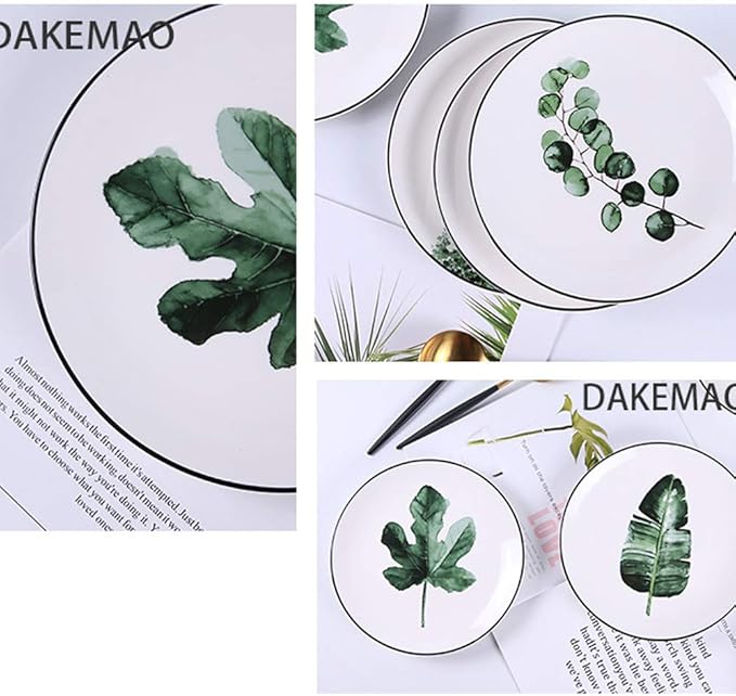 SHINING 8” Green Vegetable Ceramic Plate Creative Fruit Plate Household Steak Plate Plate Set of Ceramic Tableware (Plate D)