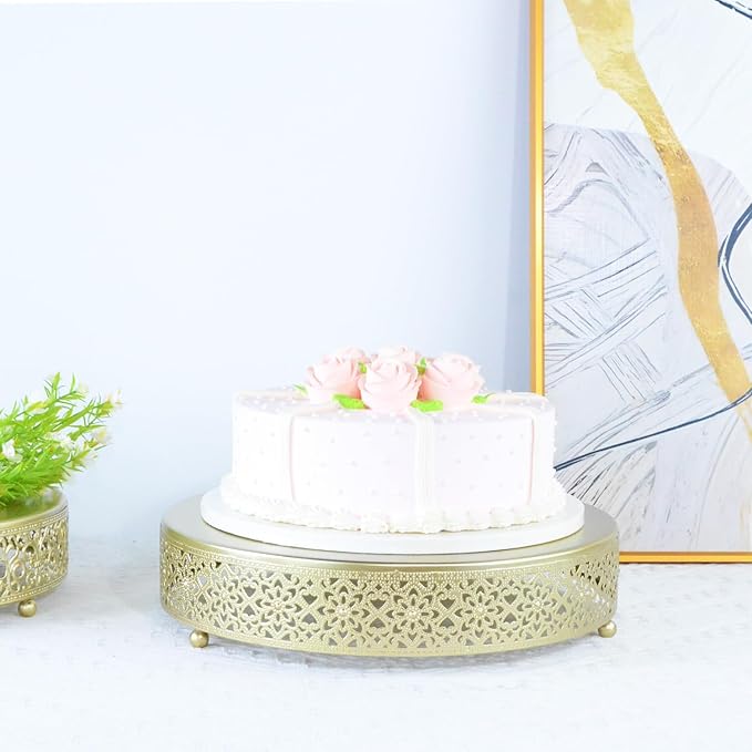 Cake Stand, Metal Round Cupcake Dessert Stand Cake Display Holder Cookies Fruit Serving Tray Decor for Wedding Party Birthday Baby Showers Anniversary (12in, Gold)
