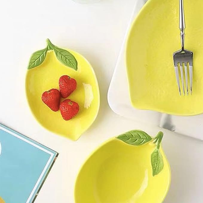 Set Of 4 Lemon Shape Cute Multipurpose Ceramic Appetizer Plates Dessert Bowls Sauce Dish Seasoning Dishes Candy Nuts Snacks Dishes