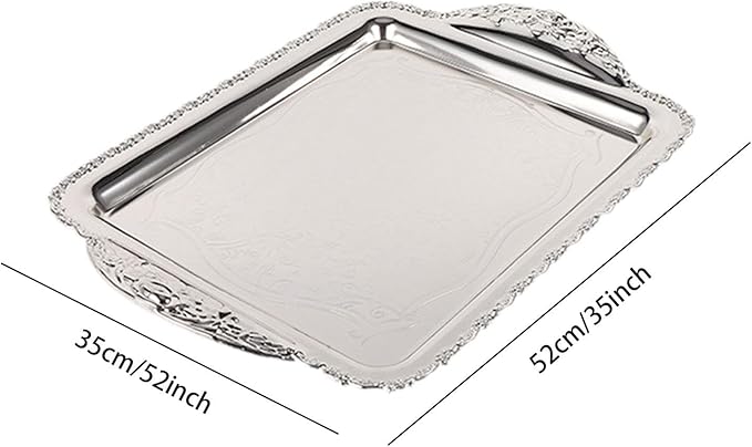 Decorative Fruit Tray Serving Platter Handcrafted Wearproof Drop Resistant Rectangle Plate Fruit Plate for Home Restaurant, Silver, Large