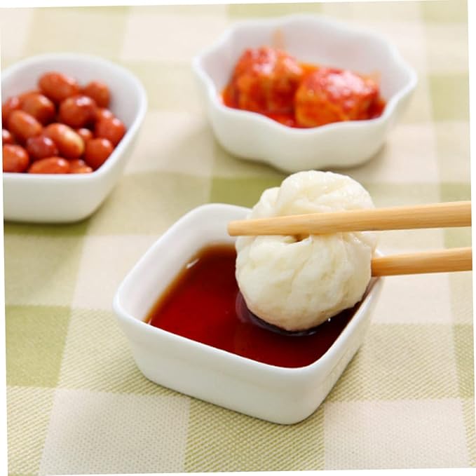 2PCS White Ceramic Dipping Dishes Square Porcelain Sauce Plates for Seasoning Condiments and Appetizers Lightweight Stackable Kitchen Essentials