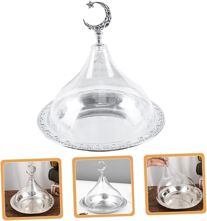 GLEAVI Elegant Dessert Plate Lid Cake Serving Tray for Snacks Cupcakes Silver