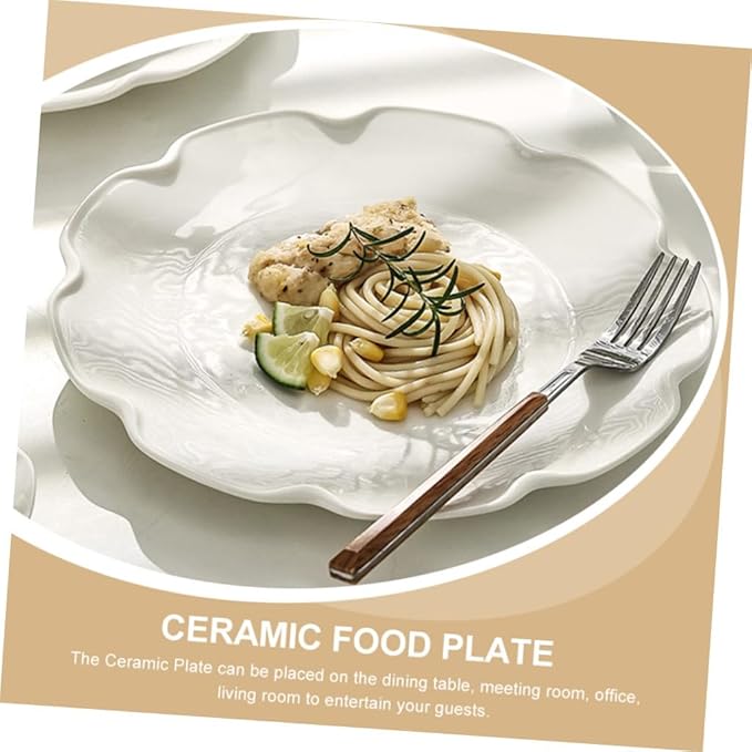 Cabilock 4Pcs White Ceramic Plates Set Oven Safe Dinner Plates Decorative Porcelain Serving Dish for Home Use for Steak Breakfast and Desserts