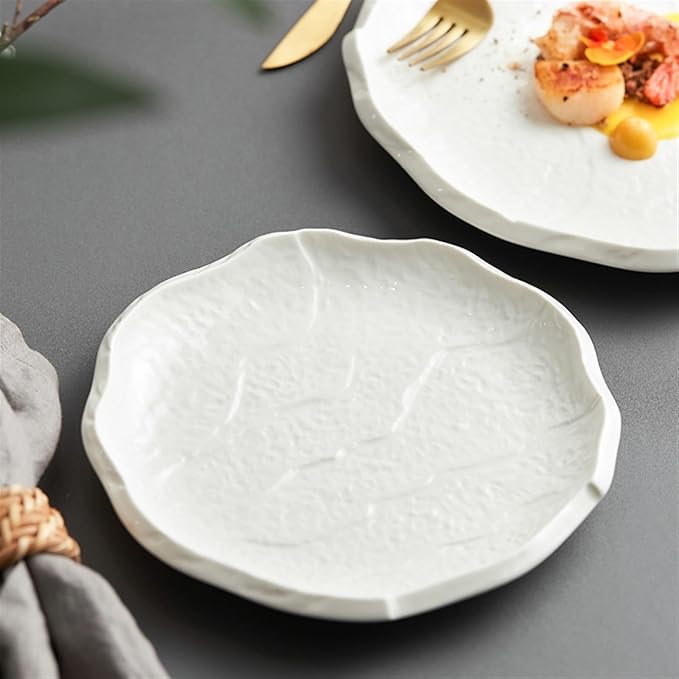 SONGCHAO Party Supplies Pure White Plate Ceramic Plate Irregular Plate Dish Dessert Plate Home Tableware Salad Plate Cafe Flat Plate Party Plates (Color : Large)