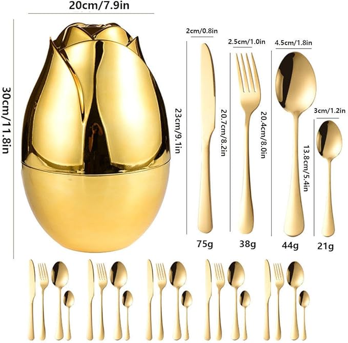 24pcs Stainless Steel Flatware Set, Rose Shape Cutlery Set, Mirror Polished Tableware Eating Utensils Set For 6, Tableware Cutlery Knife Fork Spoon Set, For Home Restaurant,Color-C
