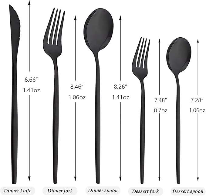 30Pcs Black Simplicity Mirror Finished Cutlery Set, 18/0 Stainless Steel Daily Use Silverware Kitchen Home Restaurant Party Dessert Flatware Set Include Knife/Fork/Spoon, Service For 6