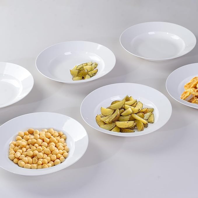 Vitrelle 6-Piece Salad Plates Set Triple Layer Glass and Scratch Resistant, 9.5 Inch Lightweight Round Plates, Winter Frost White