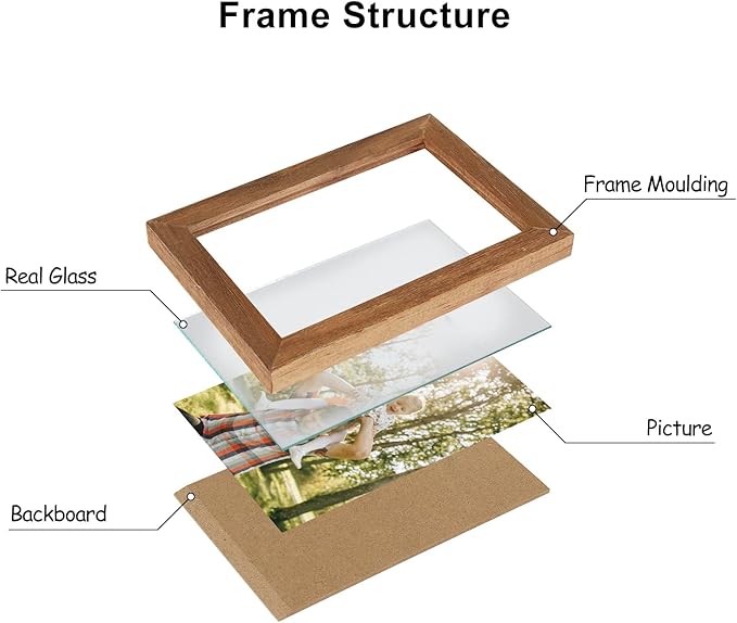 4x6 Double Hinged Picture Frame Folding Photo Frame Vertical and Horizontal in Distressed Farmhouse Wood Grain Pine Wood with Real Glass for Tabletop P-MU-SH46