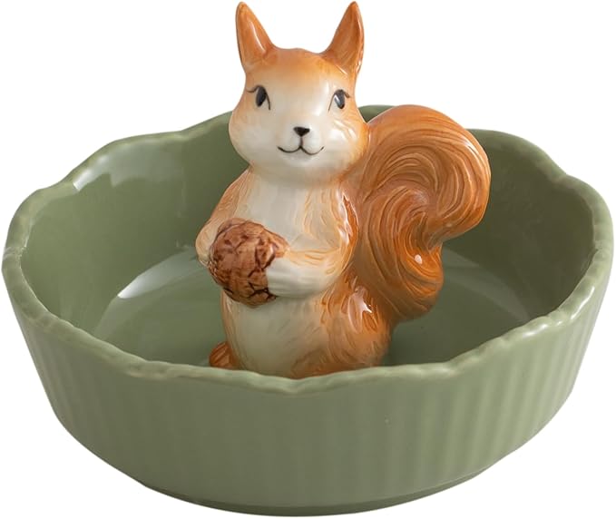 DIHOclub Cute Squirrel Candy Bowl Ceramic Candy Dish (Green Squirrel)