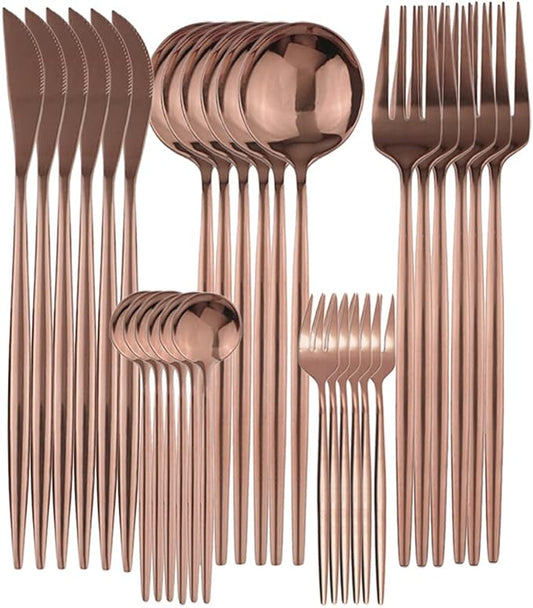 Gugrida 30Pcs Mirror Polish Copper Cutlery Set 304 Stainless Steel Dinnerware Set Kitchen Tableware Set Fruit Cake Fork Flatware Silverware Table Set,Service for 6