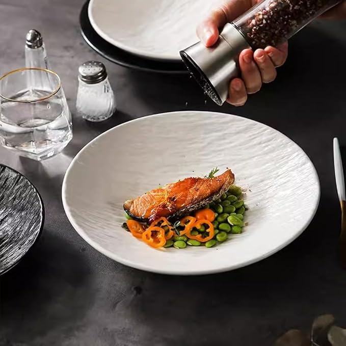 SONGCHAO Party Supplies Hotel Tableware Solid Color Stone Plate Steak Plate Ceramic Deep Plate Salad Bowl Matte White Western Restaurant Party Plates (Color : A, Size : Small)