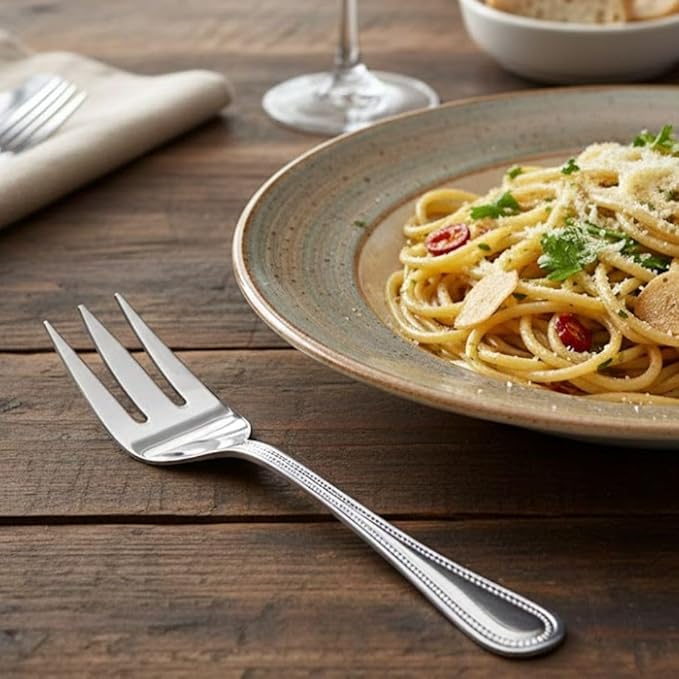Soro Essentials- Stainless Steel Pearl Serving Fork Set of 12- Serving Utensils Serving Flatware Cutlery Kitchen Tableware Buffet Serving Utensils for Home Kitchen and Restaurant