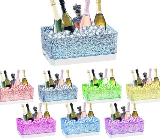 Plastic Colorful Ice Bucket for Parties,15Liter/4 Gallon Big LED Light Beverage Tub,Ice Bucket for Champagne/Beer/Drink/Wine/Cocktails/Bar,7-color
