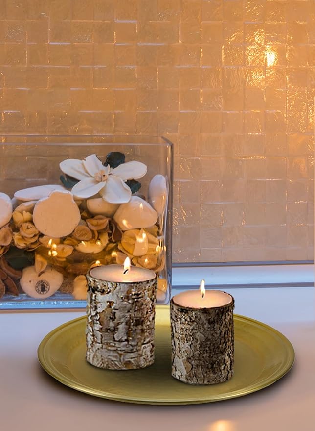Serene Spaces Living 17.5" Brass-Look Aluminum Round Tray, Handcrafted in India, Decorative Vanity Tray, Organizer, Serving Platter, Fruit Holder, Candle Holder for Coffee Table, Catchall Tray