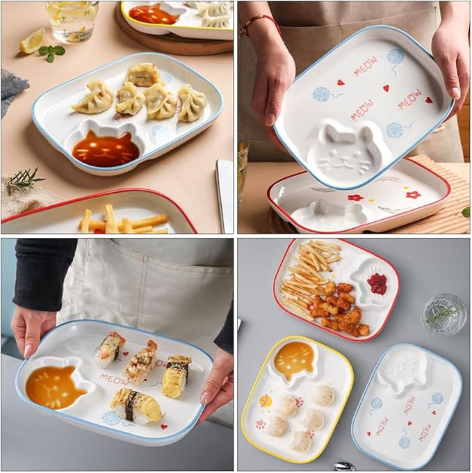 Hemoton 1pc Ceramic Dumpling Plate Sauce Compartment Multi-purpose Food Serving Plate for Appetizers Snacks and Desserts Lightweight Easy to Clean for Home and Restaurant Use
