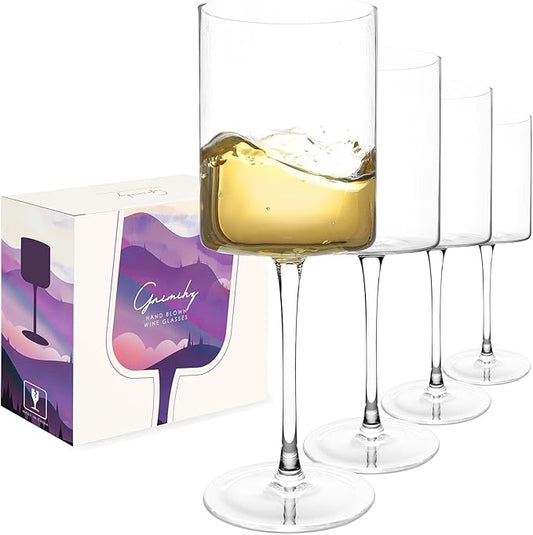 Wine Glasses Set of 4-16oz Cylindrical All Purpose Wine Glass, Crystal Wine Glass Set in Gift Packaging, Great Gift for Wedding, Anniversary, Christmas, Birthday, 9’’ Tall, Clear, Long Stem