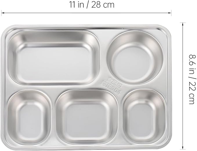 Amosfun Food Divided Tray with Lid 5-Compartment School Cafeteria Dining Plate 11.02X8.66X1.57 Inch Portion Control Serving Tray for Kids and Adults