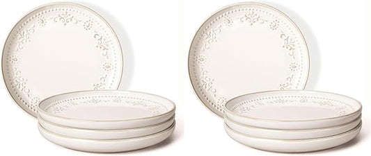 Artena Salad Plates Set Of 4, 8.5 Inch Embossed Appetizer Plates, Ceramic Small Dinner Dessert Plate, With Lipped Edges for Kitchen Microwave Oven Dishwasher Safe (Damask Floral) (Pack of 2)