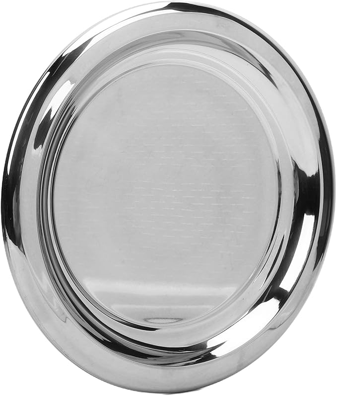 Aramox Round Serving Tray, Stainless Steel Polished Platter, Elegant Silver Food Serving Tray for Entertaining and Coffee Table Decor (S)
