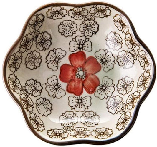 Dinner Plates Appetizer Plates Japanese Style Soy Sauce Dishes Set of 6, Household Ceramic Flower Dishe Serving for Dumpling, Side Dish, Sushi Bowl Sets，C