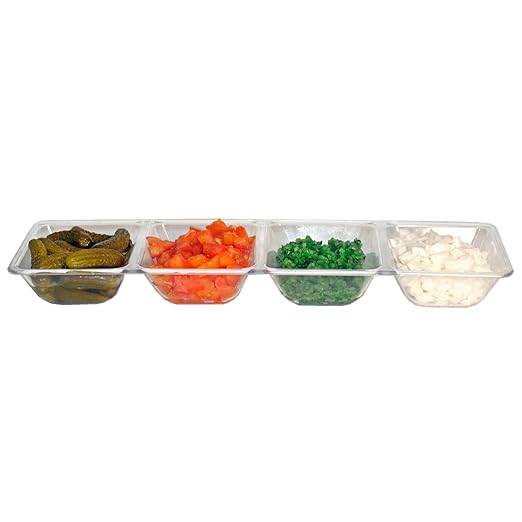 Party Essentials N165621 Plastic Four Compartment Rectangular Tray, 16" Length x 5" Width, Clear (Case of 6)