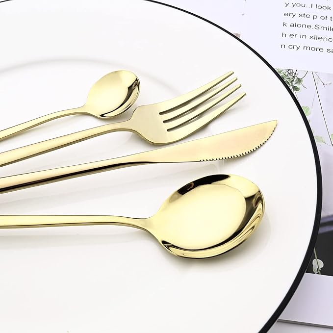 40 Pcs Mirror Polish Silverware Set, Large Set 18/10 Stainless Steel Flatware Cutlery Set For Home Daily Use/Wedding Party/Restaurant, Utensils Set Service For 10 (Champagne)