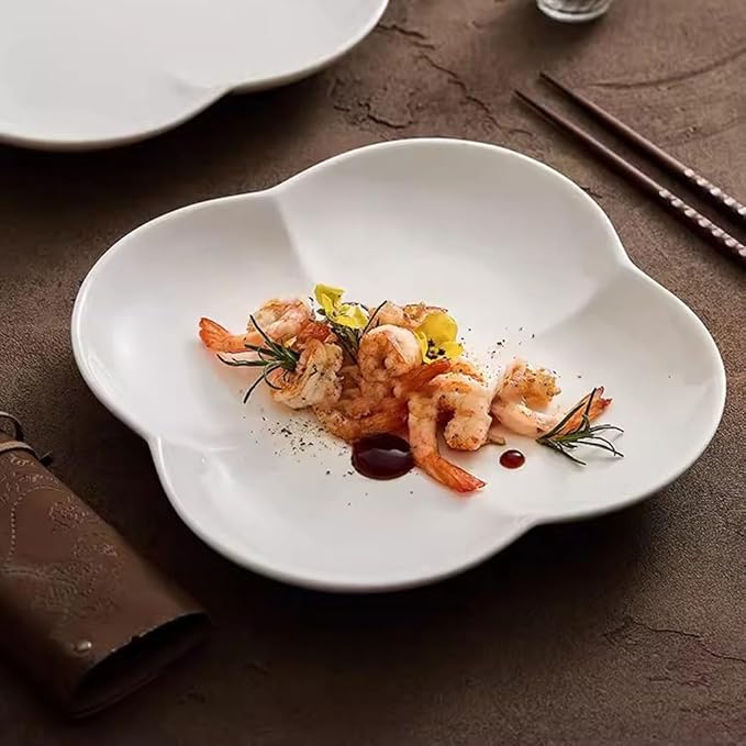 SONGCHAO Party Supplies White Porcelain Flower-shaped Dinner Plate Home Salad Plate Fruit Plate Restaurant Hotel Creative Appetizer Plate Party Plates