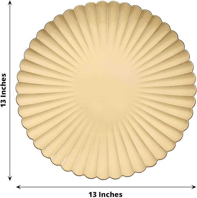 Efavormart 6 Pack | 13" Gold Scalloped Shell Pattern Plastic Serving Plates, Round Disposable Charger Plates