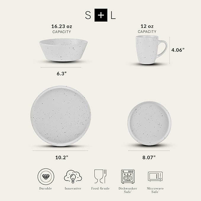 Stone Lain Jade Stoneware Dinnerware 16-Piece Service for 4, White