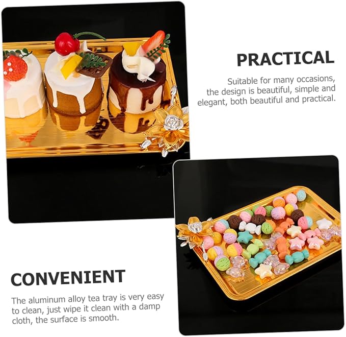PRETYZOOM Decorative Metal Serving Tray for Snacks and Beverages Small Organizer for Parties Home and Restaurants Elegant Food Display and Storage