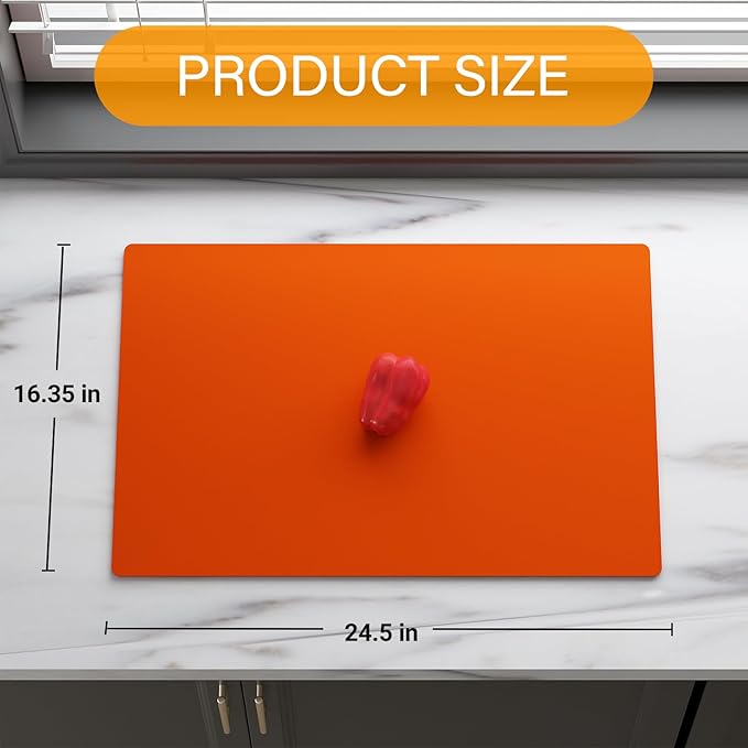 Silicone Counter Mat 40x60cm 2 Pack - High-Temp Resistant, Non-Slip Waterproof Pad for Kitchen Countertops, Sink & Stove (Orange)
