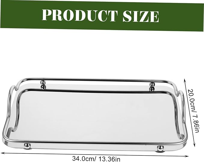 Veemoon Stainless Steel Serving Tray Rectangular Tray Handles Coffee Bar Accessory Organizer for Entertaining Parties