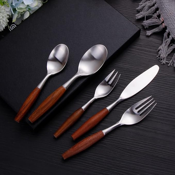Stainless Steel Flatware serving set,Home Kitchen Eating Tableware Set,Dishwasher Safe,For Home Kitchen Restaurant Hote 5/20/30 Piece Household Teak 304 Stainless Steel Cutlery And Spoons Dessert Fork
